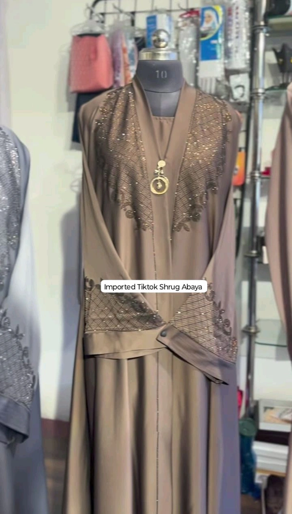 Humaira Dubai Abaya Shrug Style Abaya Tiktok Fabric (Imported) - Grey, 56