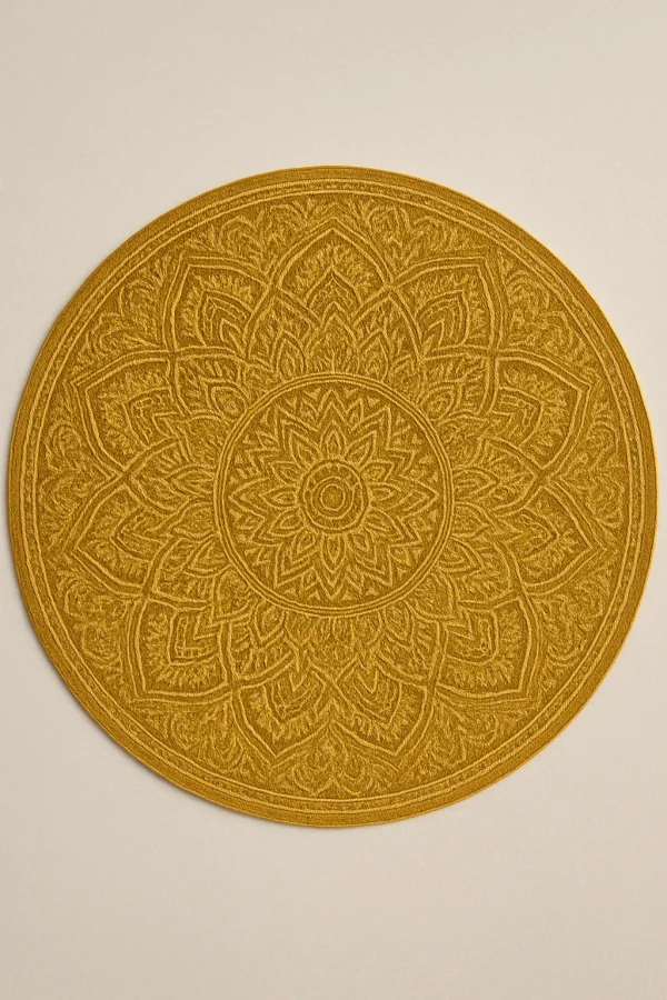 WeaveCraft Mandala Garden 8' Round Round Rug - Terracotta/Rust - 2' x 3', Mustard/Gold