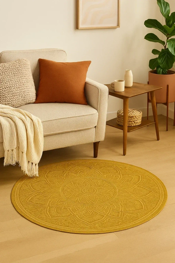 WeaveCraft Mandala Garden 8' Round Round Rug - Terracotta/Rust - 5' x 7', Mustard/Gold