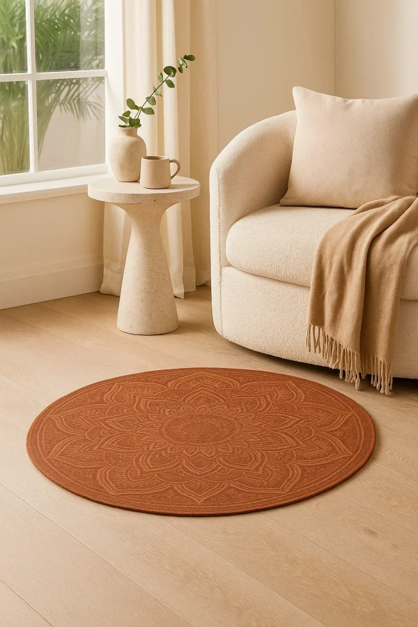 WeaveCraft Mandala Garden 8' Round Round Rug - Terracotta/Rust - 6' Round, Terracotta/Rust