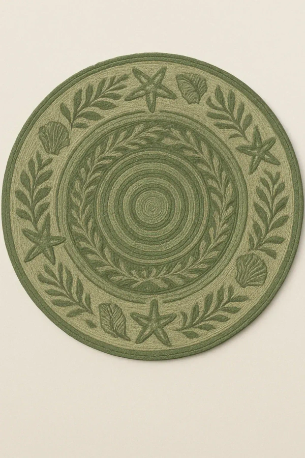 CasaWeave Coastal Breeze 6' Round Round Rug - Terracotta/Rust - 2' x 3', Sage/Olive