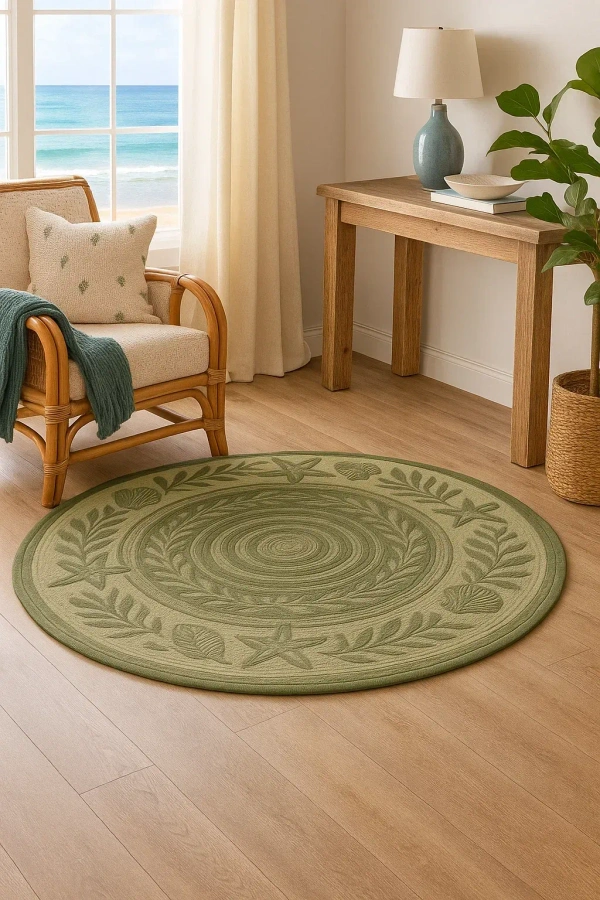CasaWeave Coastal Breeze 6' Round Round Rug - Terracotta/Rust - 6' x 9', Sage/Olive