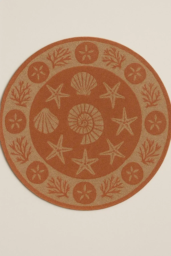 CasaWeave Coastal Breeze 6' Round Round Rug - Terracotta/Rust - 8' Round, Terracotta/Rust
