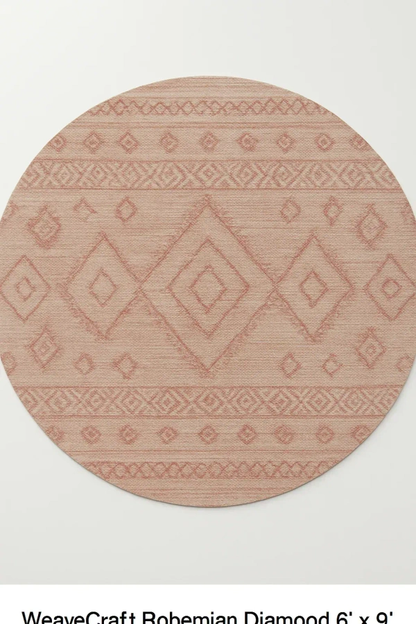 WeaveCraft Bohemian Diamond 8' Round Round Rug - Sage/Olive - 6' x 9', Blush/Rose