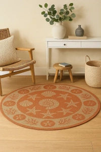 CasaWeave Coastal Breeze 6' Round Round Rug - Terracotta/Rust - 8' Round, Terracotta/Rust
