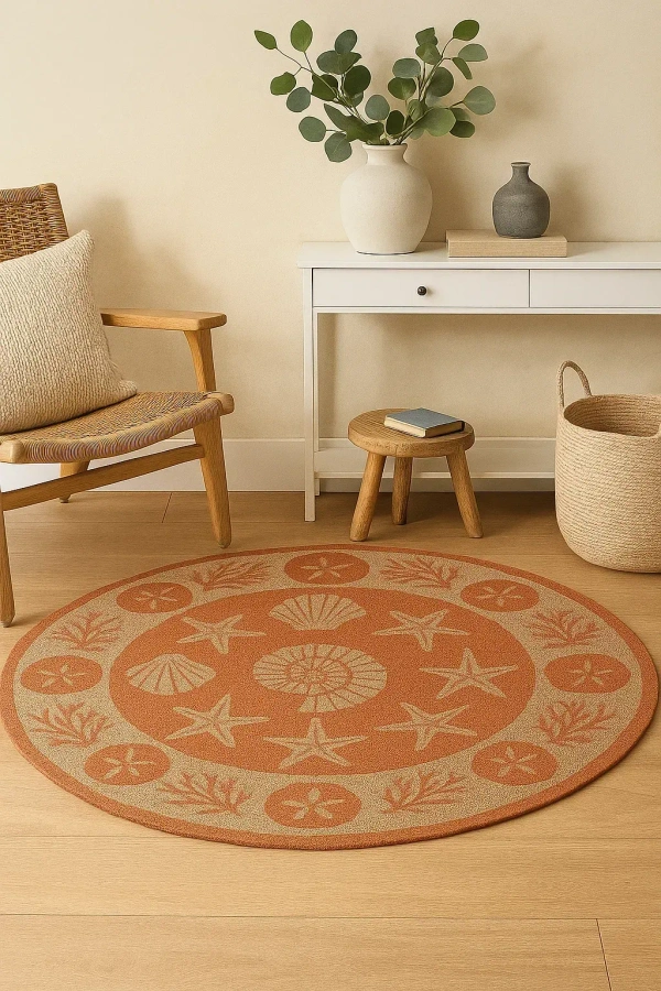 CasaWeave Coastal Breeze 6' Round Round Rug - Terracotta/Rust - 6' Round, Terracotta/Rust