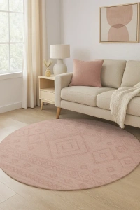 WeaveCraft Bohemian Diamond 8' Round Round Rug - Sage/Olive - 6' x 9', Blush/Rose