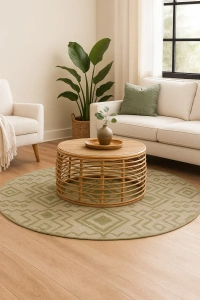 WeaveCraft Bohemian Diamond 8' Round Round Rug - Sage/Olive - 8' Round, Sage/Olive