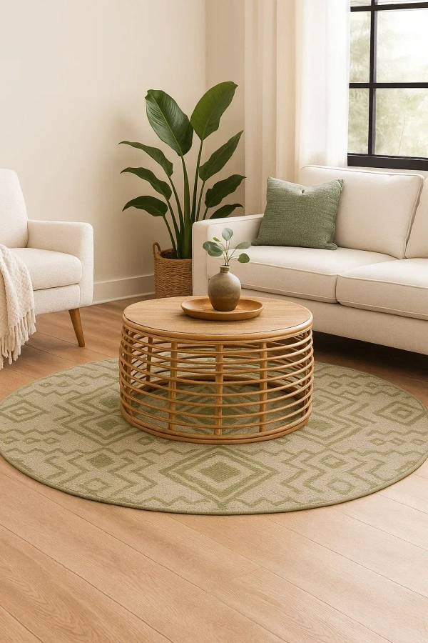 WeaveCraft Bohemian Diamond 8' Round Round Rug - Sage/Olive - 8' Round, Sage/Olive