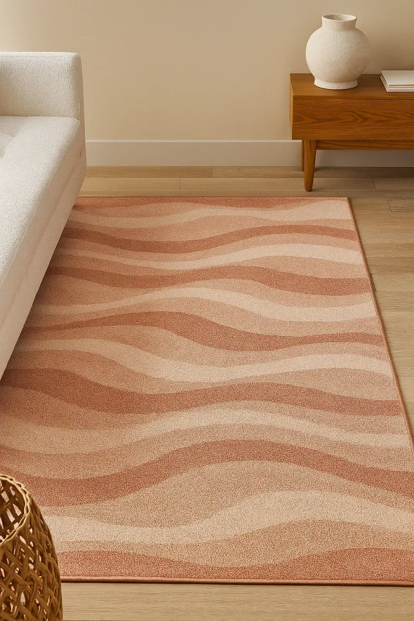 UrbanLoom Abstract Wave 2.5' x 10' Runner Rug - Blue/Navy - 5' x 7', Blush/Rose
