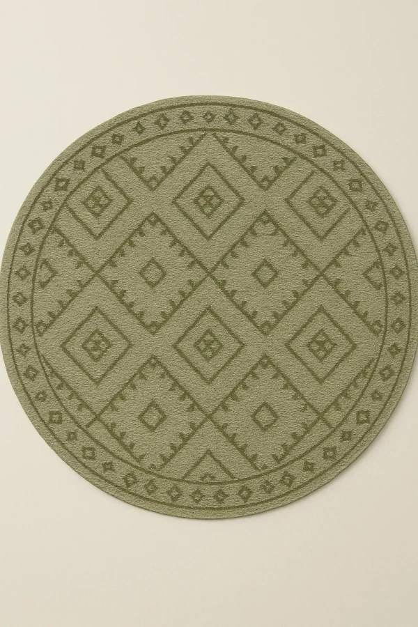 ThreadVale Bohemian Diamond 8' Round Round Rug - Blue/Navy - 6' x 9', Sage/Olive