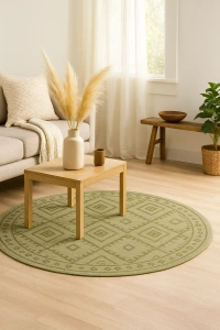 ThreadVale Bohemian Diamond 8' Round Round Rug - Blue/Navy - 5' x 7', Sage/Olive