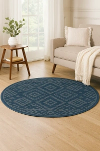 ThreadVale Bohemian Diamond 8' Round Round Rug - Blue/Navy - 6' Round, Blue/Navy