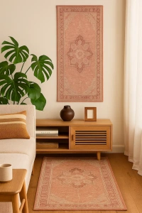 ThreadVale Persian Medallion 2.5' x 10' Runner Rug - Charcoal/Black - 5' x 7', Blush/Rose