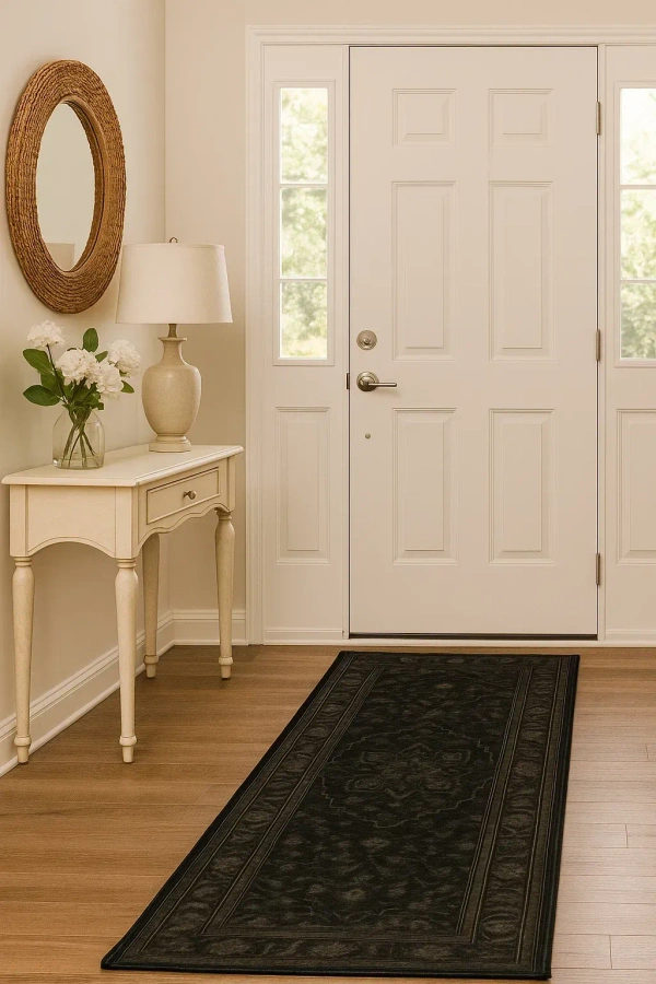 ThreadVale Persian Medallion 2.5' x 10' Runner Rug - Charcoal/Black - 2.5' x 7', Charcoal/Black