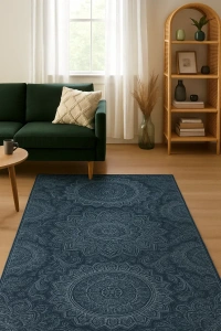 ThreadVale Mandala Garden 2.5' x 7' Runner Rug - Multi - 5' x 7', Blue/Navy