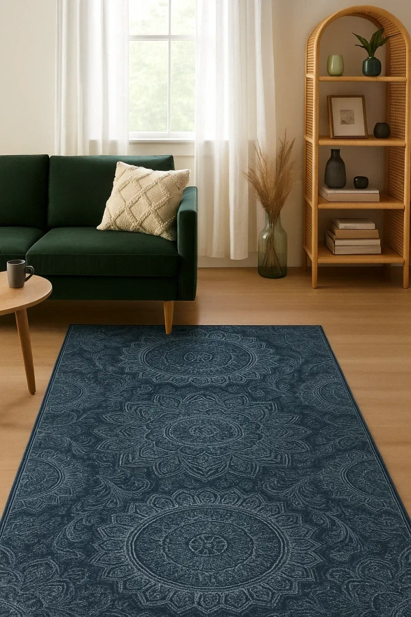 ThreadVale Mandala Garden 2.5' x 7' Runner Rug - Multi - 5' x 7', Blue/Navy