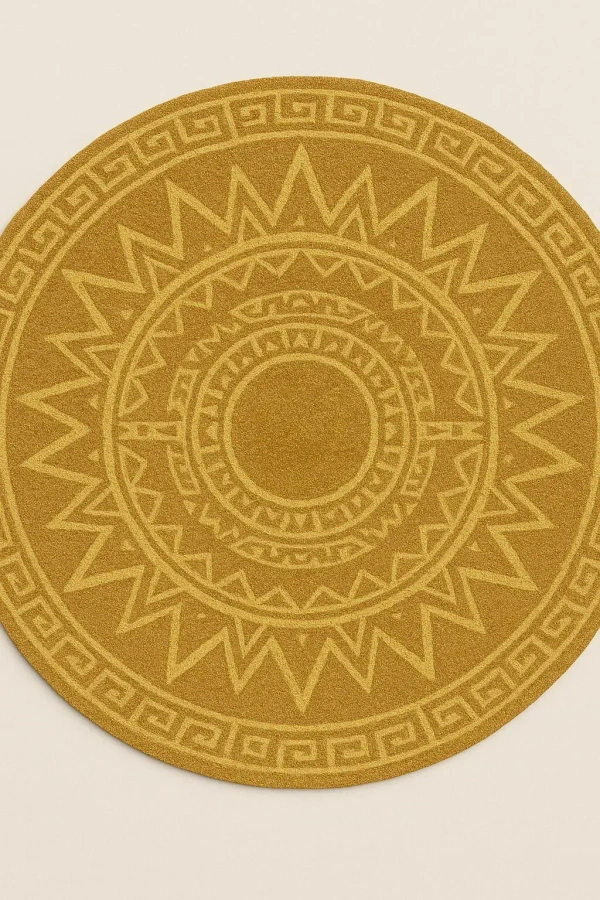 RugNest Aztec Sun 8' Round Round Rug - Blush/Rose - 2' x 3', Mustard/Gold