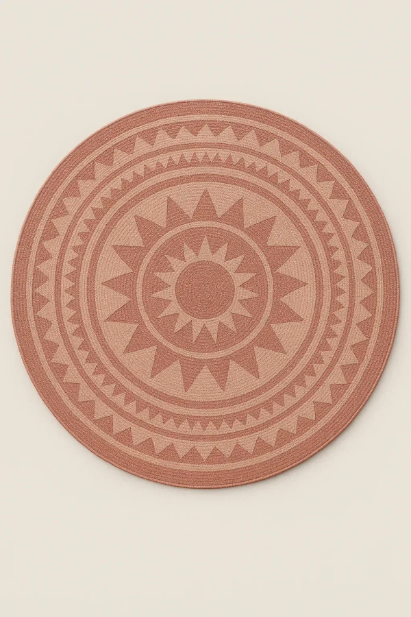 RugNest Aztec Sun 8' Round Round Rug - Blush/Rose - 8' Round, Blush/Rose