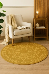 RugNest Aztec Sun 8' Round Round Rug - Blush/Rose - 2' x 3', Mustard/Gold