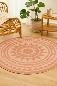 RugNest Aztec Sun 8' Round Round Rug - Blush/Rose - 6' Round, Blush/Rose