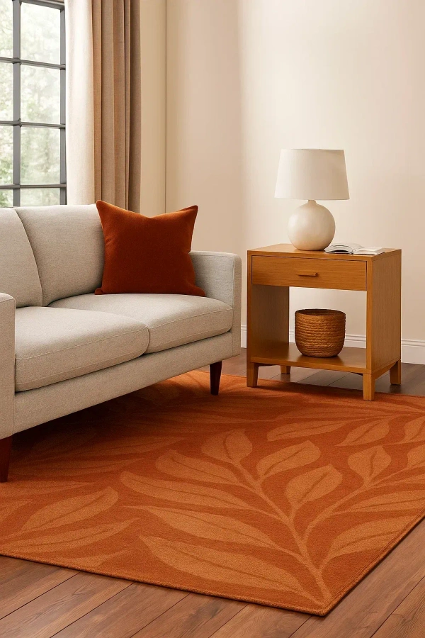 WeaveCraft Botanical Leaf 8' x 10' Rectangular Rug - Terracotta/Rust - 8' x 10', Terracotta/Rust