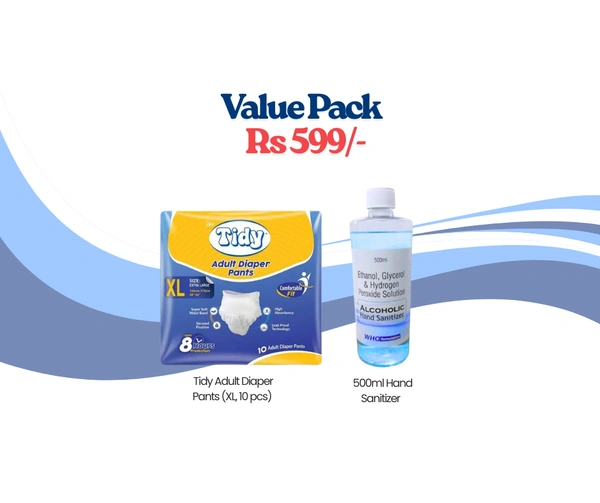 Tidy Adult Diaper Pants (XL, 10 pcs) + 500ml Hand Sanitizer | Value Bundle