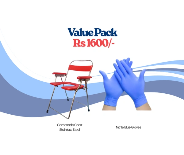 Commode Chair Stainless Steel + Nitrile Blue Gloves