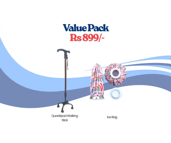 Quadripod Walking Stick with 4-Leg Metal Base + Ice Bag 