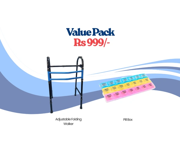 Adjustable Folding Walker + Pill Box (3 Lines, 21 Compartments)