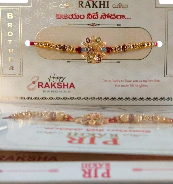 Elegant Gold Plated Floral Designer Rakhi for Brother 3 pcs - Gold, free size