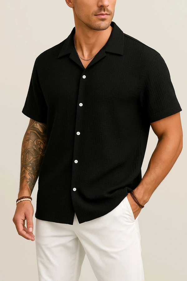 Imported Old Money Popcorn Stylish Shirt For Men's - Black, M