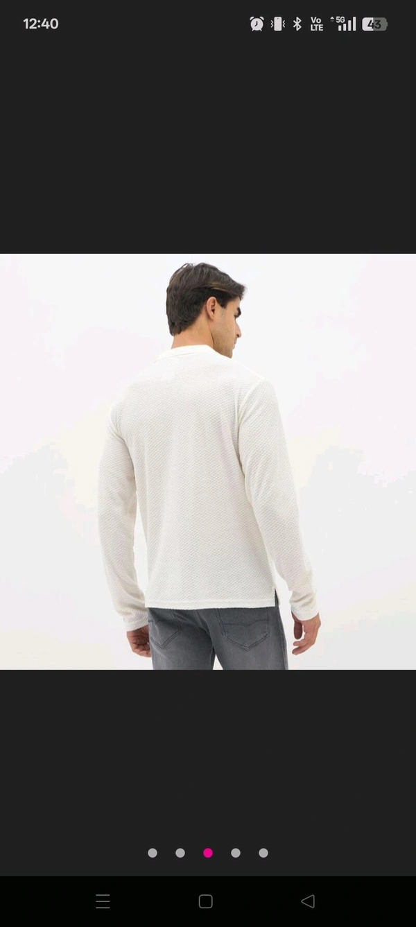 Ziptoo Men's White Textured Long Sleeve Polo T-Shirt – Elegant Everyday Essential - White, S