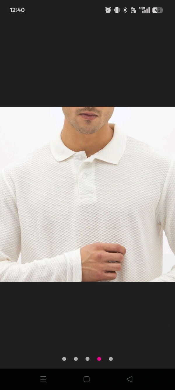 Ziptoo Men's White Textured Long Sleeve Polo T-Shirt – Elegant Everyday Essential - White, S