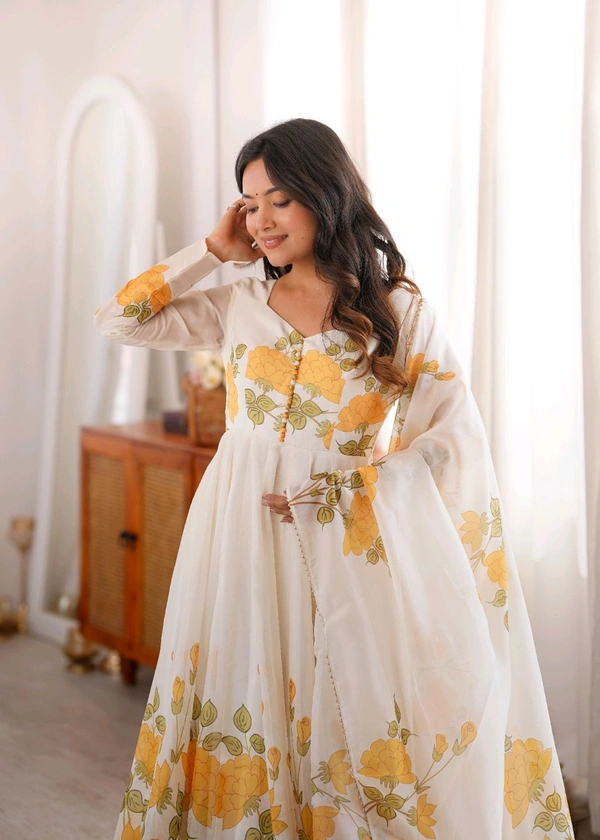 KRV DESIRE PURE SOFT ORGANJA SILK FABRIC FULLY FLARE KALI PATTERN AND CANVAS PATTA WITH DUPATTA SET,PENT READY TO WEAR•NKB-78 - XXL