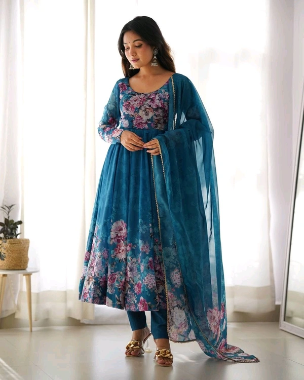 KRV DESIRE PURE SOFT ORGANJA SILK FABRIC FULLY FLAIR KALI PATTERN AND CANVAS PATTA WITH DUPPTA SET ,PENT READY TO WEAR• KB-261 - Wine, S