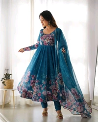 KRV DESIRE PURE SOFT ORGANJA SILK FABRIC FULLY FLAIR KALI PATTERN AND CANVAS PATTA WITH DUPPTA SET ,PENT READY TO WEAR• KB-261 - Wine, S