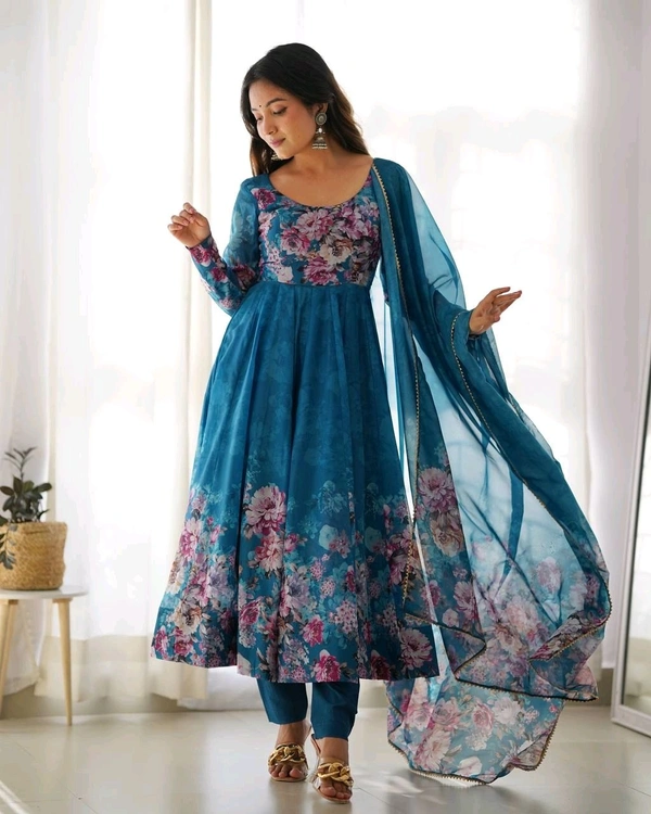 KRV DESIRE PURE SOFT ORGANJA SILK FABRIC FULLY FLAIR KALI PATTERN AND CANVAS PATTA WITH DUPPTA SET ,PENT READY TO WEAR• KB-261 - Wine, S