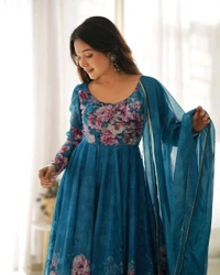 KRV DESIRE PURE SOFT ORGANJA SILK FABRIC FULLY FLAIR KALI PATTERN AND CANVAS PATTA WITH DUPPTA SET ,PENT READY TO WEAR• KB-261 - Wine, L