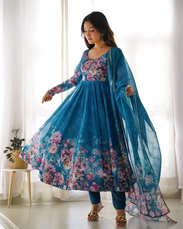 KRV DESIRE PURE SOFT ORGANJA SILK FABRIC FULLY FLAIR KALI PATTERN AND CANVAS PATTA WITH DUPPTA SET ,PENT READY TO WEAR• KB-261 - Wine, L