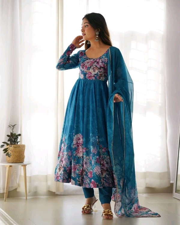 KRV DESIRE PURE SOFT ORGANJA SILK FABRIC FULLY FLAIR KALI PATTERN AND CANVAS PATTA WITH DUPPTA SET ,PENT READY TO WEAR• KB-261 - Wine, L
