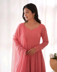 KRV DESIRE FULLY FLARE KALI PATTERN AND CANVAS PATTA WITH DUPPTA SET,PENT READY TO WEAR• NKB-55 - Peace, L