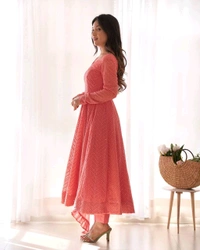 KRV DESIRE FULLY FLARE KALI PATTERN AND CANVAS PATTA WITH DUPPTA SET,PENT READY TO WEAR• NKB-55 - Peace, L