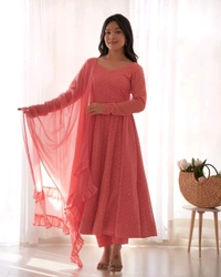 KRV DESIRE FULLY FLARE KALI PATTERN AND CANVAS PATTA WITH DUPPTA SET,PENT READY TO WEAR• NKB-55 - Peace, XXL