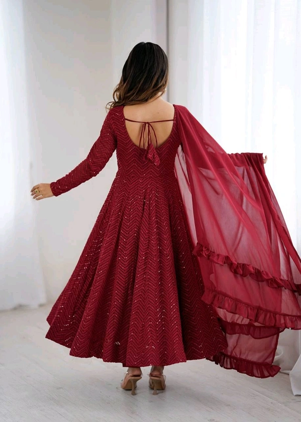 KRV DESIRE FULLY FLARE KALI PATTERN AND CANVAS PATTA WITH DUPPTA SET,PENT READY TO WEAR• NKB-55 - maroon, XL