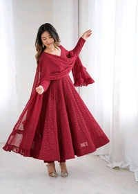 KRV DESIRE FULLY FLARE KALI PATTERN AND CANVAS PATTA WITH DUPPTA SET,PENT READY TO WEAR• NKB-55 - maroon, XL
