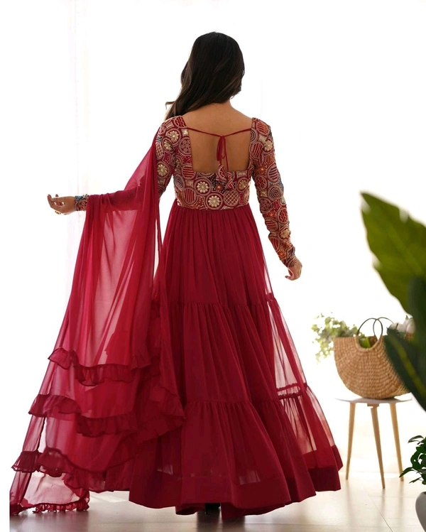 KRV DESIRE PURE SOFT FOX GEORGETTE FABRIC FULLY FLARE ANARKALI,WITH DUPPTA SET,PENT READY TO WEAR• NKB-65 - L