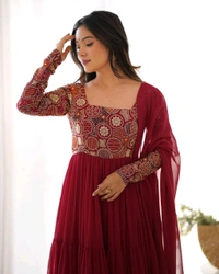 KRV DESIRE PURE SOFT FOX GEORGETTE FABRIC FULLY FLARE ANARKALI,WITH DUPPTA SET,PENT READY TO WEAR• NKB-65 - L