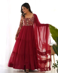 KRV DESIRE PURE SOFT FOX GEORGETTE FABRIC FULLY FLARE ANARKALI,WITH DUPPTA SET,PENT READY TO WEAR• NKB-65 - L