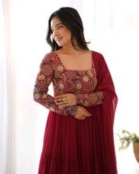 KRV DESIRE PURE SOFT FOX GEORGETTE FABRIC FULLY FLARE ANARKALI,WITH DUPPTA SET,PENT READY TO WEAR• NKB-65 - XL